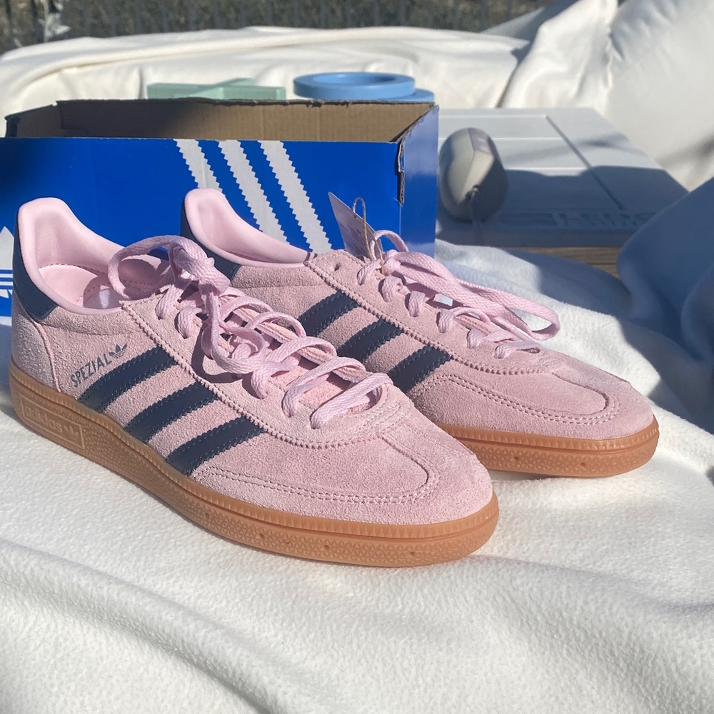 Adidas Spezial Pink Suede Sneakers with Blue Stripes